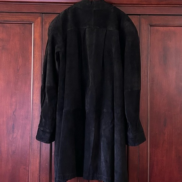 Ellen Ashley Black Vintage Suede Open Front Relaxed Fit Swing Coat Womens Size S - Picture 2 of 13